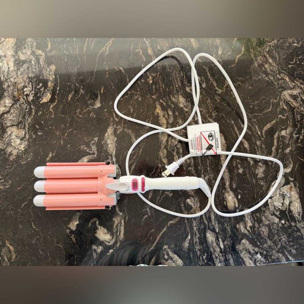 Pink and White Hair Waver Insert Name Here with New Heat Protectant Glove